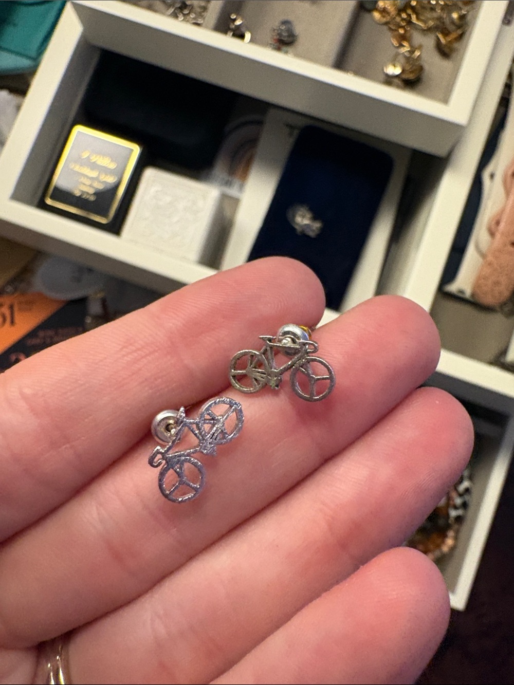 Silver Bicycle Stud Earrings - Women Jewelry